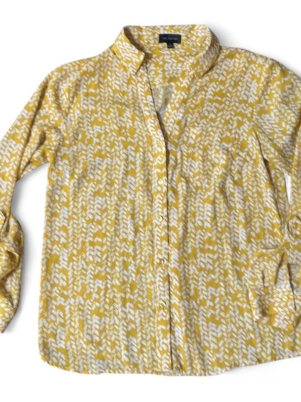The Limited Yellow and White Printed Button-Down Blouse